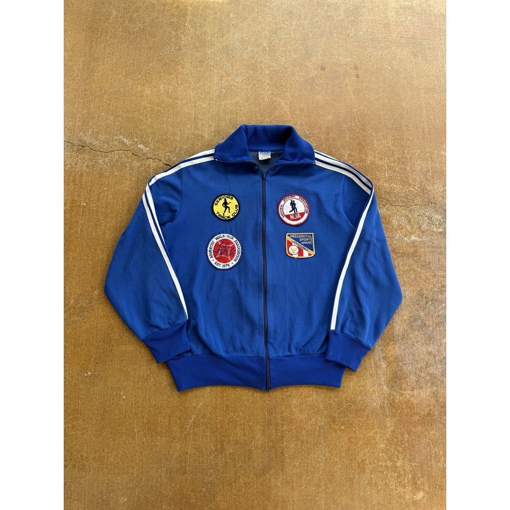 VTG 70s Adidas Trefoil Zip Up Nylon Track Jacket Running Club Patches Germany (L